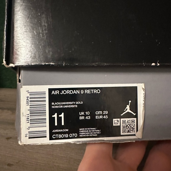 Jordan 9 Retro ‘Dark Charcoal Grey University Gold’ Size 11 - Picture 11 of 11